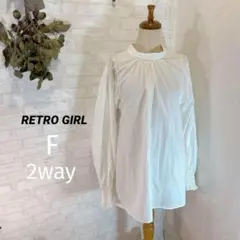 RETRO GIRL【L】2wayシャーリングブラウス/スタンドカラー　オフィス