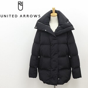 ◆UNITED ARROWS ユナイテッドアローズ スタンドカラー Wジップ ダウン コート ジャケット 黒 ブラック 38