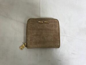 本物ミュウミュウmiumiu本革レザークロコ型押し二つ折り財布ミニラウンドファスナーコンパクト財布サイフ札入れレディースピンクベージュ