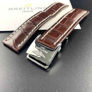 c169 希少【ブライトリング】BREITLING 22mm 740P クロコ 茶 レザー Dバックル ウイングマーク 鏡面 ポリッシュ ナビタイマー クロノマット