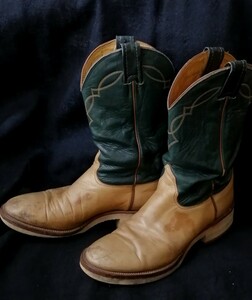 USA製 NOCONA BOOTS ビンテージ ウェスタンブーツ 7Ｄ　ベージュ&グリーン