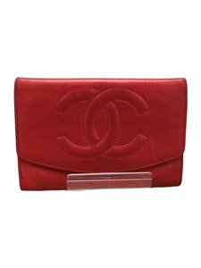 CHANEL◆長財布/羊革/RED/レディース