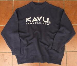 SALE！新作！ルーズシルエット！ＫＡＶＵ（ＵＳＡ）コットン×アクリル！ＫＡＶＵ・ロゴ・クルーネック・セーター（ネイビー：Lサイズ）