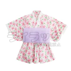 【130cm】浴衣 子供 女の子 兵児帯2点セット 子供服 ベビー キッズ 夏祭り 夏 和装 ゆかた 子ども こどもゆかた 帯セット ワンピース