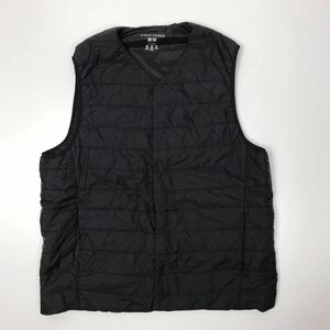 UNIQLO ユニクロ WARM PADDED ウォームパデッド メンズ サイズ L 黒 ブラック コンパクト 巾着付き 襟なし ベスト ダウンベスト 