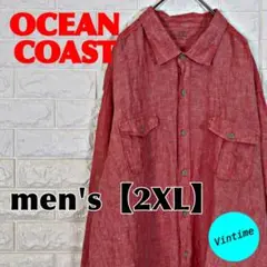 V307【OCEAN COAST】長袖ボタンシャツ【メンズXXL】サーモンピンク