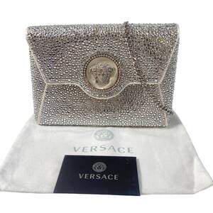 定価34万 ヴェルサーチ VERSACE レディース ラ メデューサ クリスタル エンベロープ クラッチ ショルダーバッグ【中古】