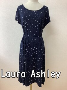 ローラアシュレイ (Laura Ashley) ネイビー×アイボリードット カットソー生地ワンピース サイズ11