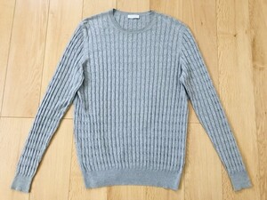 【良品】Gran Sasso グランサッソ＊ケーブル編セーター＊グレー＊54＊イタリア製