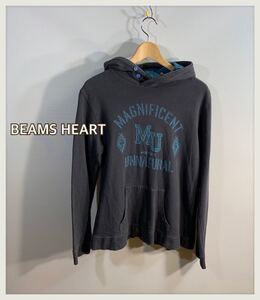 訳あり■BEAMS HEART■ビームス vintage風 プリントパーカー:L ランプブラック☆BH-339