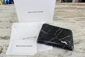 ★ BALENCIAGA/バレンシアガ 大理石調プリントL字ファスナーコンパクトウォレット 札・小銭入れ 男女兼用 中古 ★