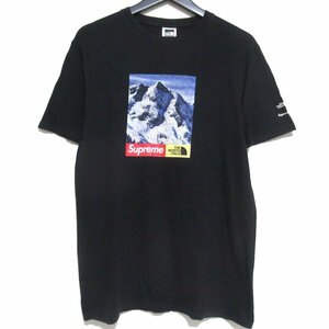 美品 17AW Supreme×THE NORTH FACE シュプリーム×ザノースフェイス TNF MOUNTAIN TEE マウンテンプリント 半袖 Tシャツ NT81702I S/P 黒