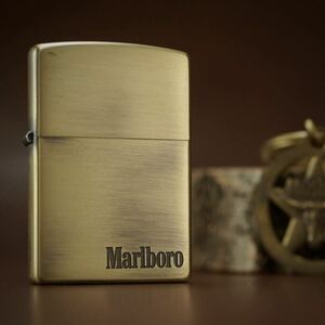 【 特別出品 】1円スタート 未使用 2002年 Marlboro Zippo マールボロジッポー AntiqueBrass 真鍮古美 キーホルダー付 