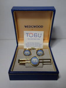 WEDGWOOD ウェッジウッド タイピン カフス 象 ライトブルー×ゴールド 箱あり ネクタイピン カフスボタン