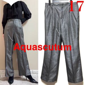 極美品！大きいサイズ！Aquascutum AQUASCUTUM アクアスキュータム　高級　ハイウエスト　シャンブレー　ワイドパンツ　17 4L