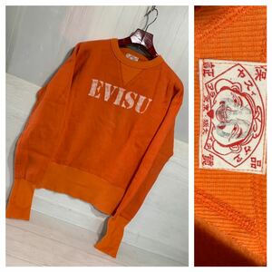 EVISU エヴィス　エビス　デカロゴ 大　ステンシルプリント　肉厚　両Vステッチ　スウェット　トレーナー　橙　40 L程　オレンジ