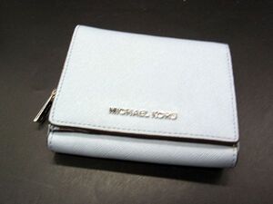 ■美品■ MICHAEL KORS マイケルコース レザー 二つ折り 財布 ウォレット 札入れ 小銭入れ ライトブルー系 DF1659