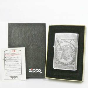 【美品】 ジッポー ZIPPO インディアン ネイティブアメリカン シルバーカラー オイルライター ケース付き Kキ31