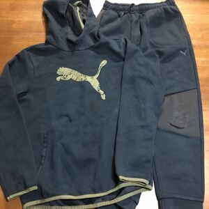 【プーマ／PUMA】上下セット　セットアップ　スウェットパーカー160㎝　スウェットパンツ150㎝　中古　黒　キッズ　ジュニア