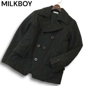 MILKBOY ミルクボーイ 秋冬★ 中綿 デザイン ウール Pコート Sz.S～M位 メンズ グレー 日本製　A4T12896_C#N