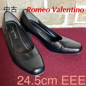 【売り切り!送料無料!】A-241 Romeo Valentino!パンプス!24.5cm EEE!冠婚葬祭!フォーマル!ビジネスシューズ!就活!中古!