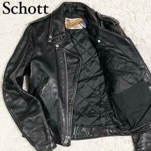 【定番】Schott ショット レザージャケット ライダース 牛革 ダブル ブラック 黒 サイズ34