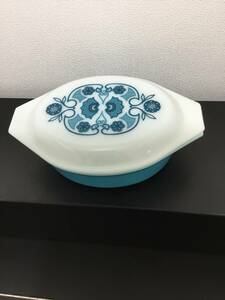 オールドパイレックス OLD PYREX　ブルー系　青　花　キャセロール 