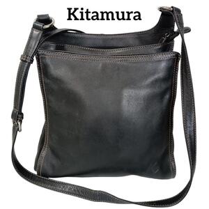 389 綺麗 kitamura キタムラ ショルダーバッグ 斜め掛け 革レザー メンズ レディース ブラック