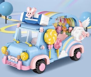 新品未使用　ブロック　積み木　未組立　ミニカー　可愛い　虹のミニカー　758粒　ギフト　クリスマスプレゼント　箱付き　zd125