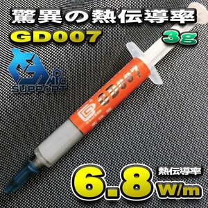 【GD007】驚異の熱伝導率 6.8W/m CPUグリス 3g GD007 超高性能 シリコン ヒートシンク x 1本