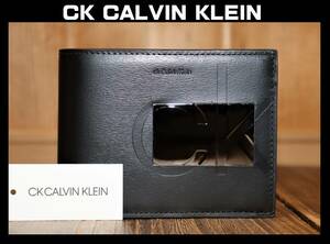 送料無料 即決【未使用】 ck Calvin Klein ★ 牛革 二つ折り財布 ★ カルバンクライン バンシー 税込定価1万8700円 837603 プレートロゴ