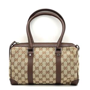 1円 極美品 GUCCI グッチ GGキャンバス レザー ブラウン ミニボストン ハンドバッグ ショルダー 肩掛け 000 0851