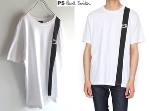 ネコポス対応 Paul Smith ポールスミス 2019AW PSロゴ/ラインプリント コットン Tシャツ カットソー L ホワイト 白 PSライン