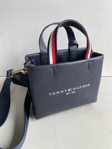 Ht815◆TOMMY HILFIGER トミーヒルフィガー◆鞄 レザー 2WAY EST 1985 ハンドバッグ ショルダー 斜め掛け レディース ネイビー系 