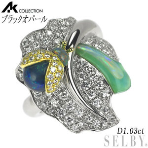 金澤郁乃/AKコレクション Pt900/K18YG ブラックオパール ダイヤモンド リング D1.03ct てんとう虫 出品4週目 SELBY