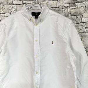 RALPH LAUREN ラルフローレン ホースロゴ長袖ボタンダウンシャツ 白シャツ ホワイト XL(18-20)