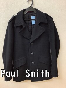 ポール・スミス (Paul Smith) 黒ウールコート チェックの地模様 サイズL