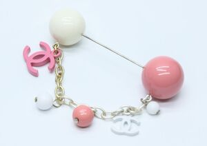 美品 シャネル ピン ブローチ 04 ピンク ホワイト