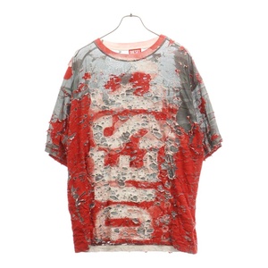 DIESEL ディーゼル T-Boxt-Peel A136220LKAL デストロイ加工クルーネックシアー半袖Tシャツ カットソー レッド/グレー