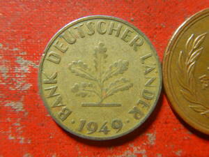 外国・西ドイツ・連合軍占領貨／１０ペニヒ黄銅張りスチール貨（1949年F）　240516