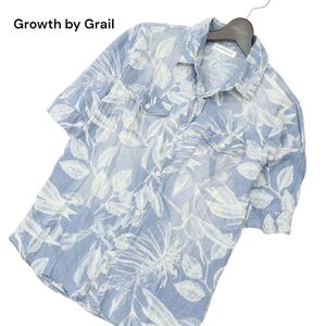 Growth by Grail グロースバイグレイル 春夏 リーフ総柄★ 半袖 ワーク シャツ Sz.M　メンズ　C4T06031_6#A