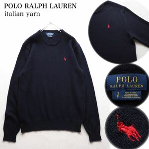 POLO RALPH LAUREN ポロ ラルフローレン イタリア産ウールニット クルーネックニット 長袖 セーター ポニー刺繍 ユニセックス ネイビー 紺