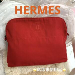 ☆ほぼ未使用☆HERMES ボリードポーチ TGM キャンバス 赤 幅34cm