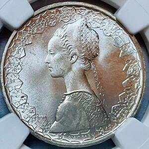 【美麗品 ルネッサンス様式の貴婦人 コロンブス船団 銀貨 】イタリア 1967 500リラ NGC MS66 サンタ・マリア号 ローマ造幣局 希少