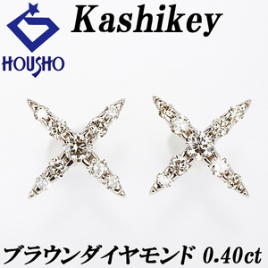 年末大感謝祭【最大40%OFF】カシケイ ブラウンダイヤモンド ネイキッド ピアス 0.40ct K18BG クロス 十字 NAKED 中古 美品 SH119237