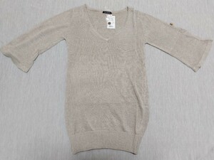 送料込☆新品☆【INGNI】イング チュニック 半袖 Tシャツ サイズM ベージュ 七分丈 五分丈袖 ロールアップ メッシュ ※糸出てるところあり