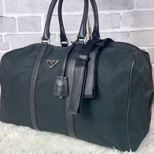 【大容量/極美品】プラダ PRADA ボストンバッグ 2way A4収納可 メンズ テスート 三角ロゴ サフィアーノ ナイロン 旅行 出張 ブラック 黒