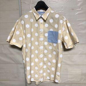 Design Tshirts Store graniph グラニフ ストライプ × 水玉 ドット シャツ 黄色×白 L 美品 管理B1307