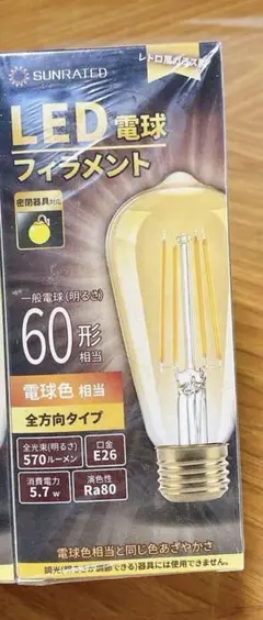 一点のみ✨フィラメント電球 60W形相当 E26口金 LED電球 600LM2個