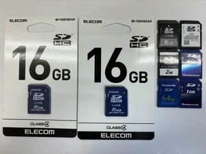 SDカードELECOM16GB二個セット 未開封　8GB2枚 2GB1枚　1GB2枚　64MB1枚フォーマット済み